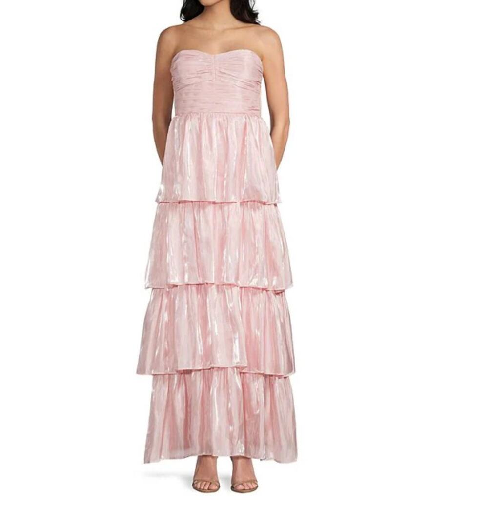 Lulu's Pink Bella Taffeta Tiered Sweetheart Strapless Neck Maxi Dress NWT Size L